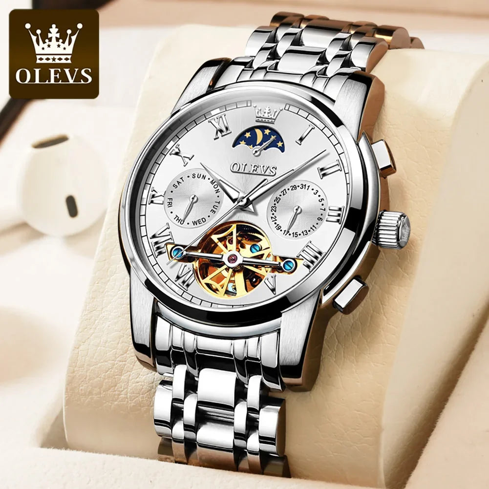 Relógio Masculino Automático Esqueleto em Aço Inoxidável com Cristal de Safira.