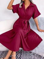 Vestido Feminino Midi com Gola Clássica e Mangas em Capa.