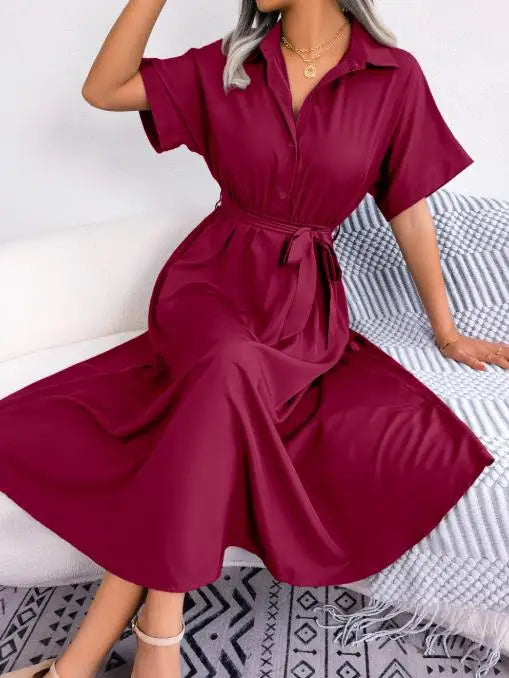 Vestido Feminino Midi com Gola Clássica e Mangas em Capa.