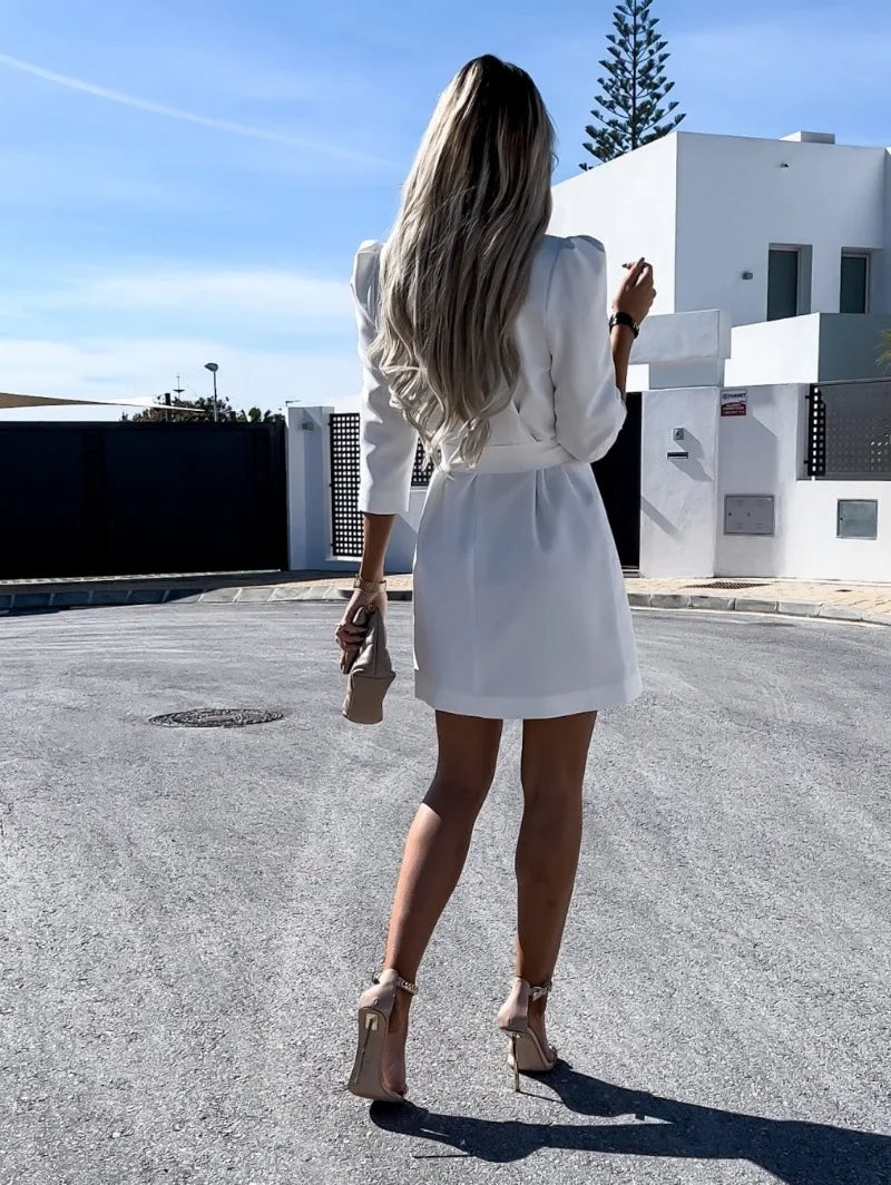 Vestido Feminino Slim com Manga Longa e Cinto.