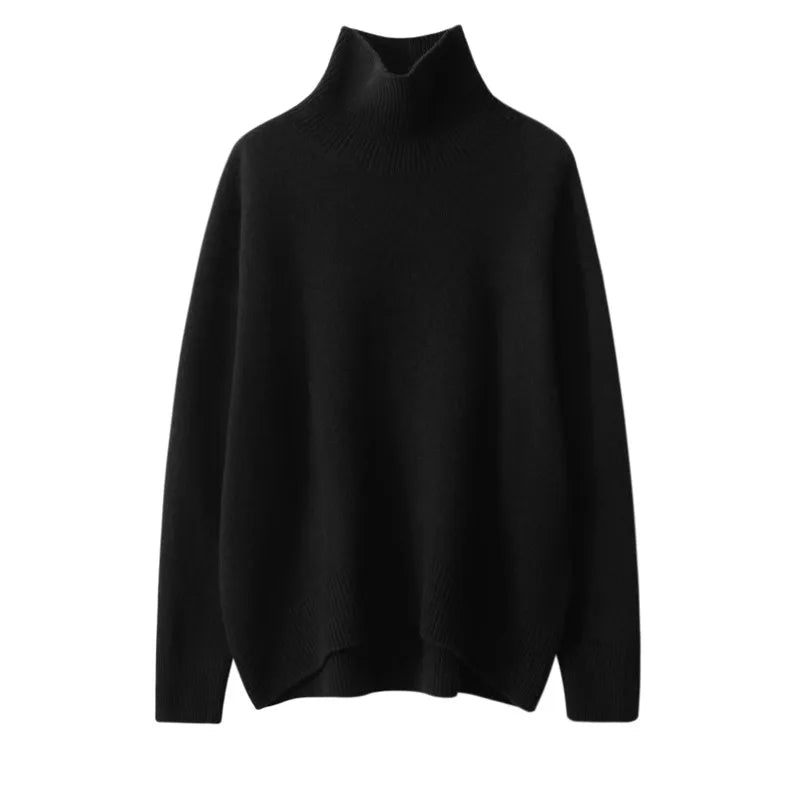 Suéter Feminino de Cashmere com Gola Alta e Corte Solto.