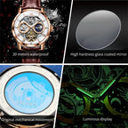 Garb Orologio Imperiale – Relógio Mecânico Masculino Automático Esqueleto em Couro Legítimo e Aço Inoxidável