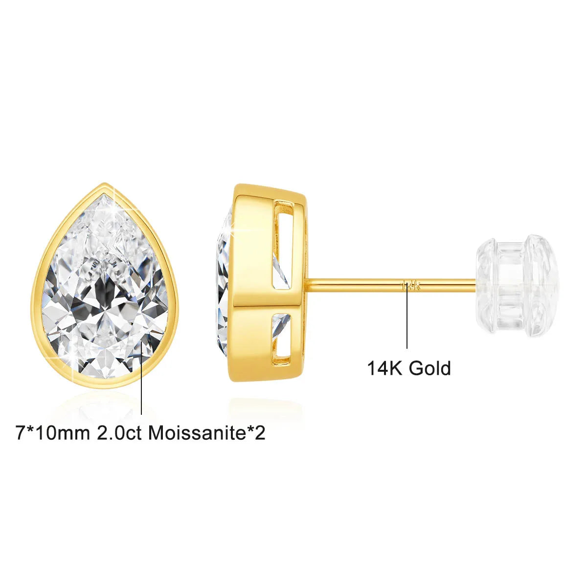 Brincos Femininos com Moissanite em Ouro 14K.