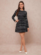 Vestido Feminino Mini Manga Longa Estilo Chanel