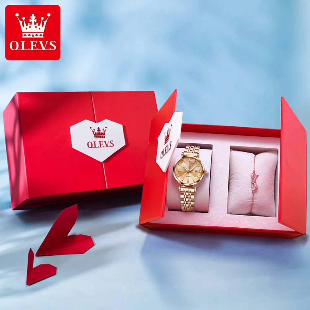 Garb Rosa Diamante – Relógio Feminino de Quartzo em Ouro Rosa com Cristais e Pulseira Elegante.