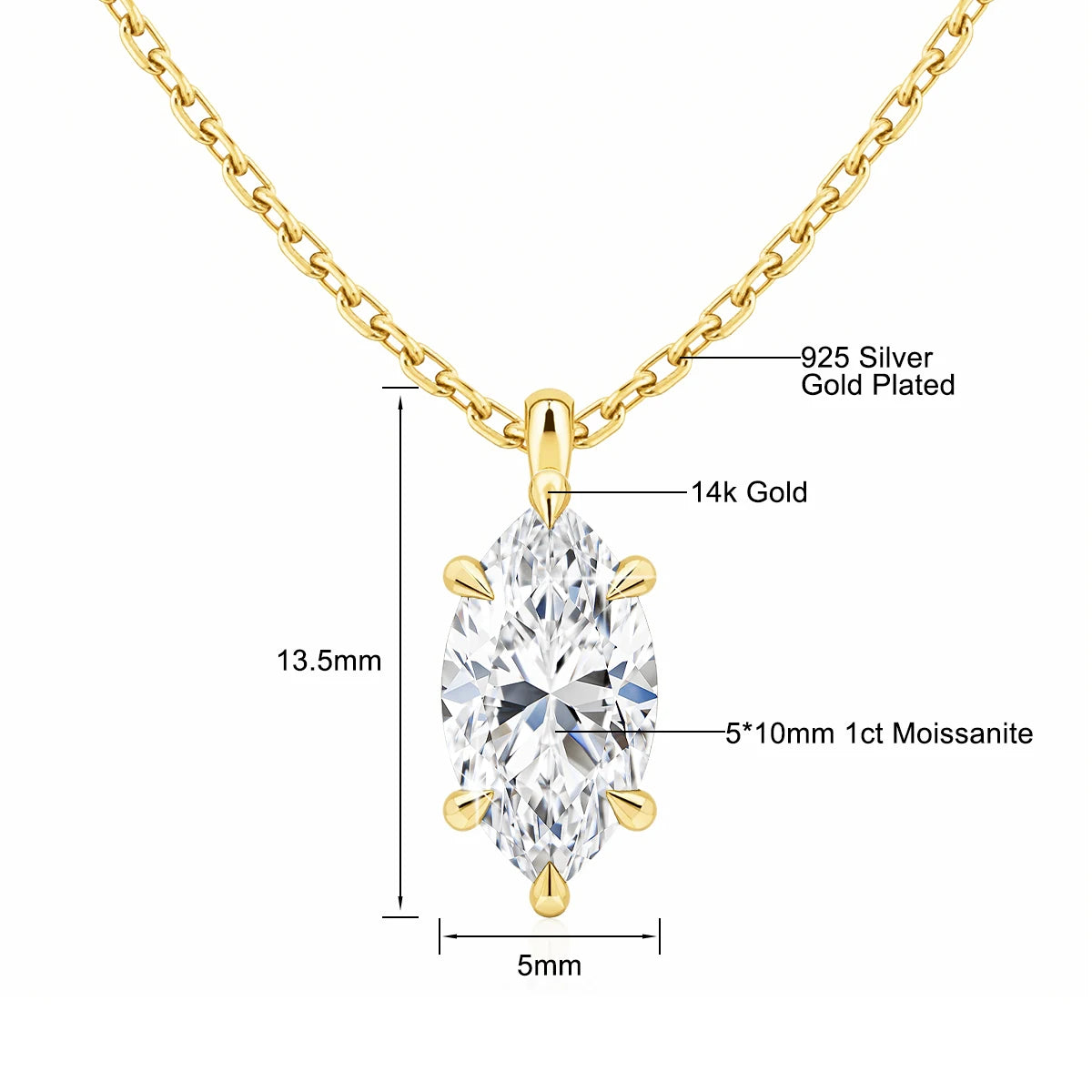 Colar Feminino com Pingente de Moissanite em Ouro 14K.