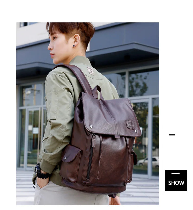 Mochila Masculina Softback em Couro PU Estilo Preppy.