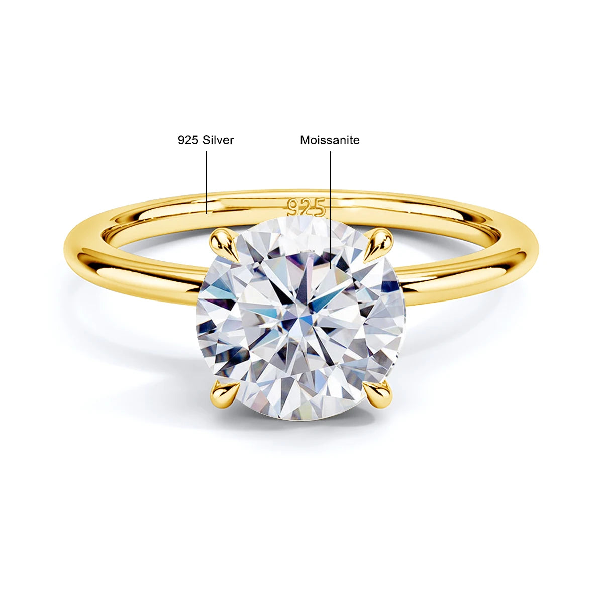 Garb Eterna Luce – Anel Feminino Solitário de Moissanite em Ouro 14K.
