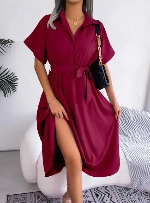 Vestido Feminino Midi com Gola Clássica e Mangas em Capa.