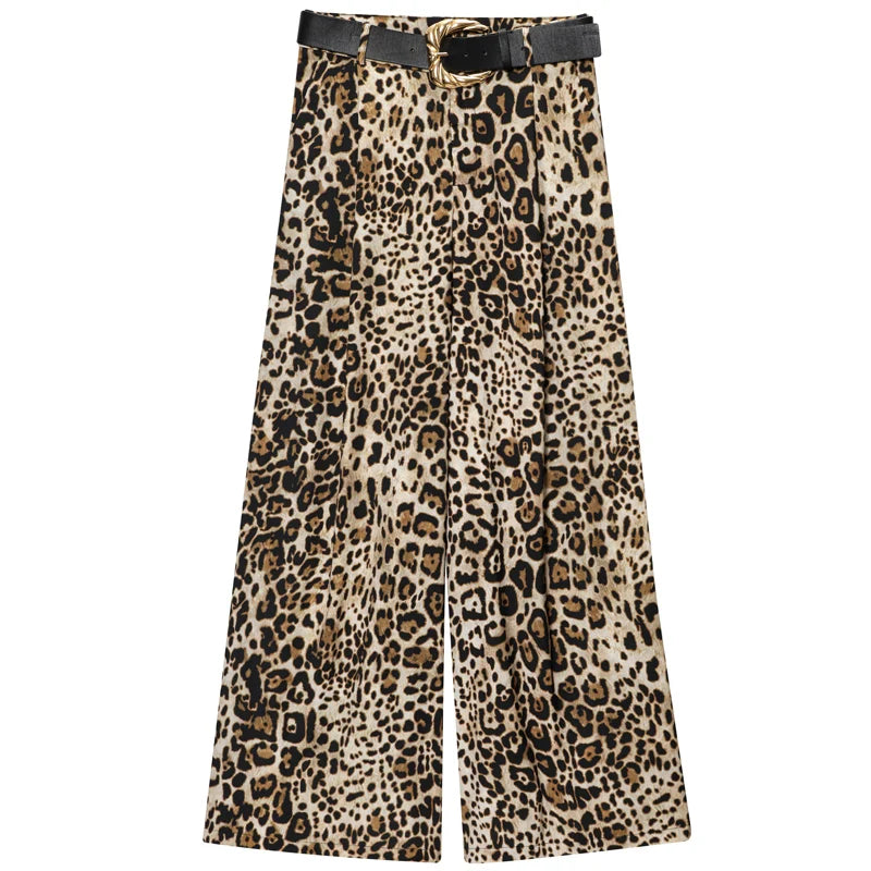 Calça Feminina de Cintura Alta e Perna Larga com Cinto