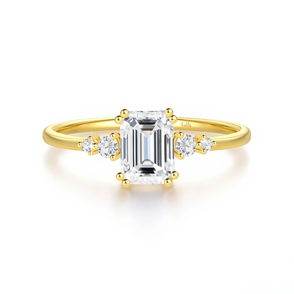 Garb Esmeralda di Luce – Aliança Feminina de Moissanita em Ouro 14K com Lapidação Esmeralda