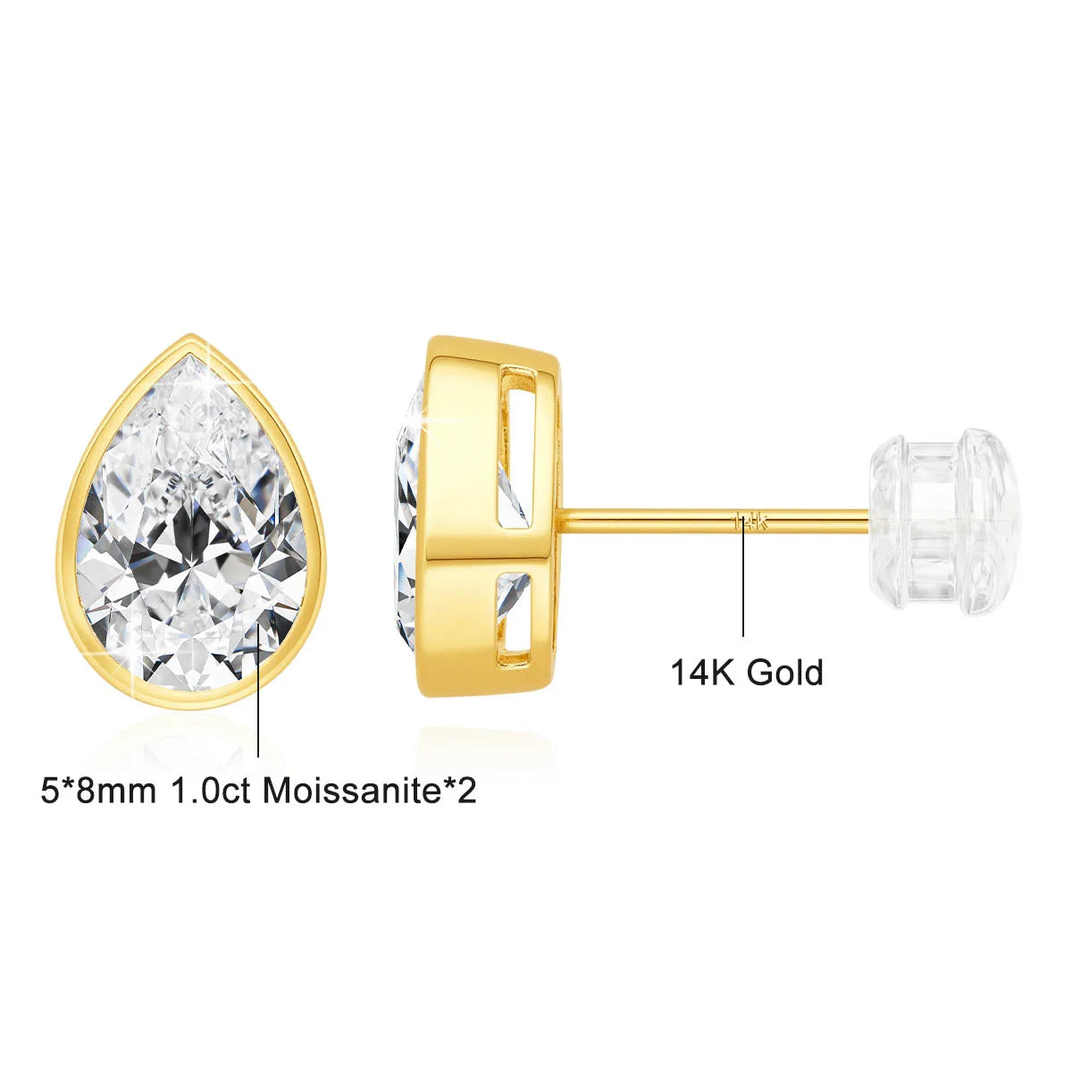 Brincos Femininos com Moissanite em Ouro 14K.