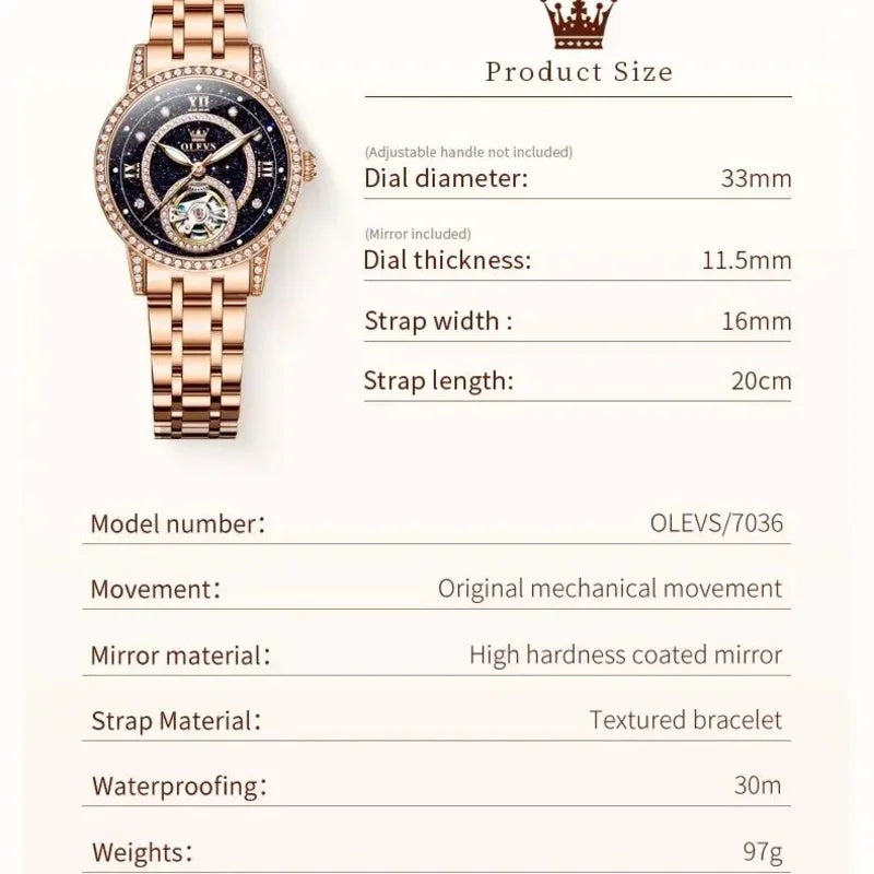 Relógio Feminino Mecânico Automático com Mostrador Céu Estrelado e Diamantes Incrustados.