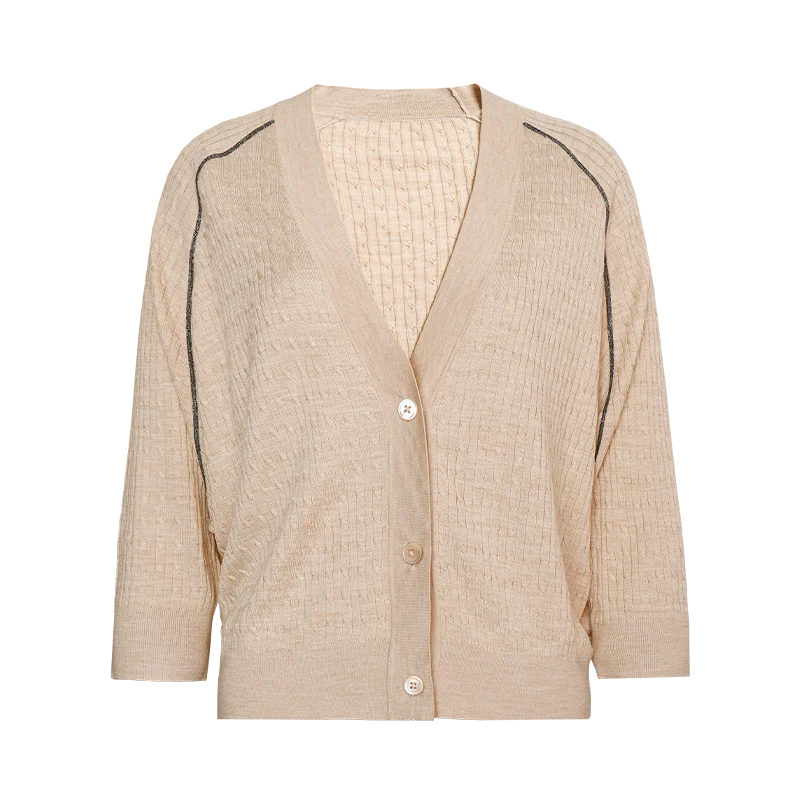 Cardigã Feminino em Lã e Seda com Detalhes em Miçangas.