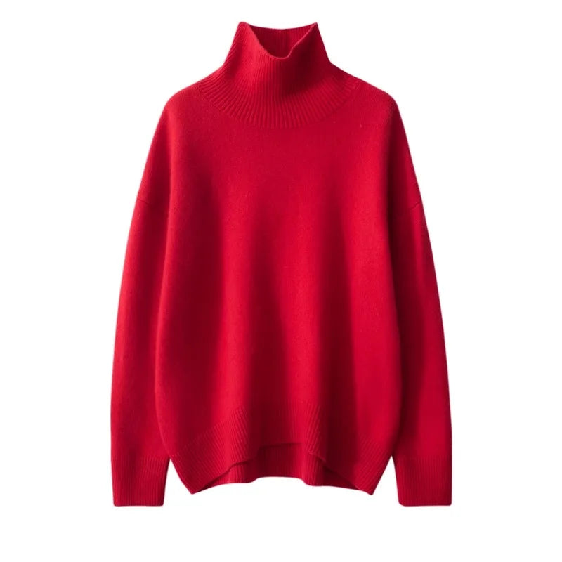Suéter Feminino de Cashmere com Gola Alta e Corte Solto.