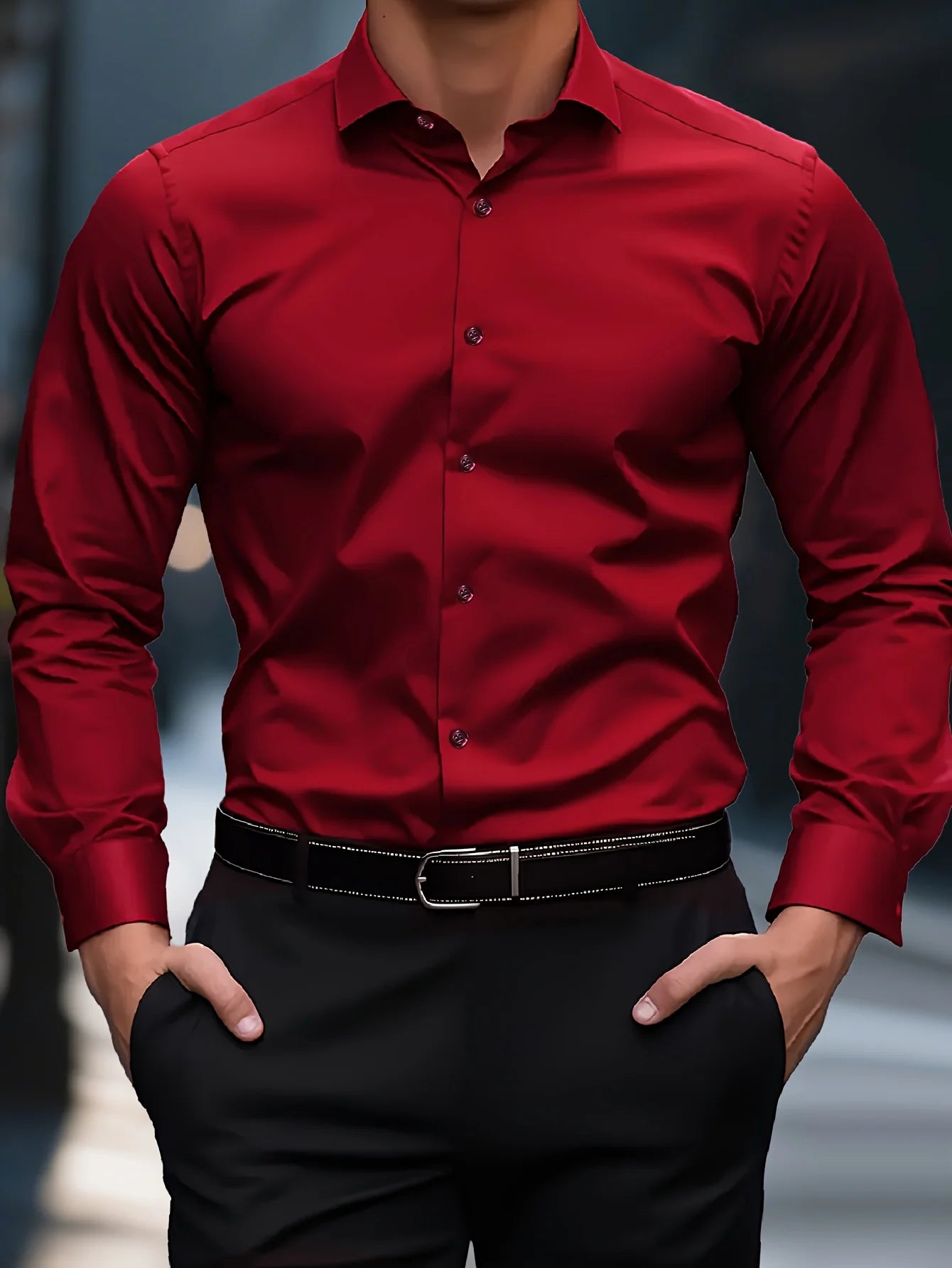 Camisa Masculina Lisa de Manga Longa.