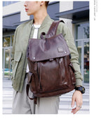 Mochila Masculina Softback em Couro PU Estilo Preppy.