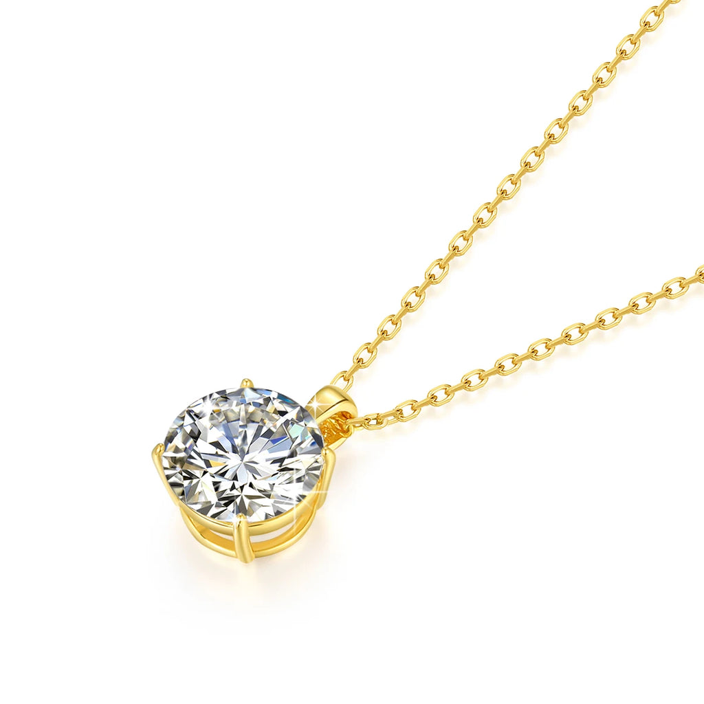 Colar Feminino com Pingente de Moissanite Redondo em Ouro 14K.