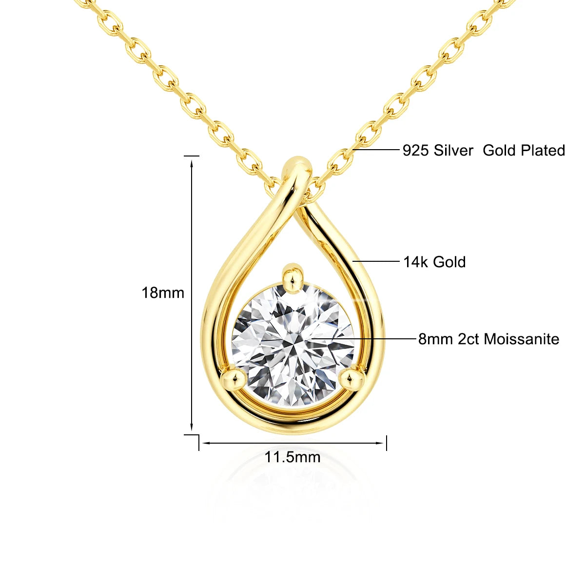 Colar Feminino com Pingente Solitário de Moissanite em Ouro 14K.