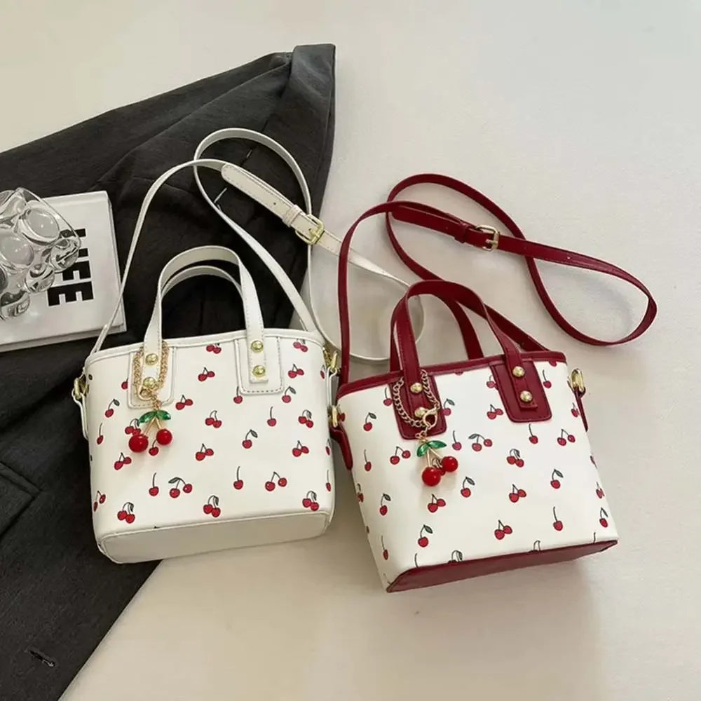 Bolsa de Ombro Feminina em Couro PU com Estampa de Frutas.