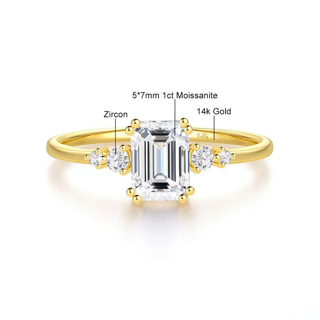 Garb Esmeralda di Luce – Aliança Feminina de Moissanita em Ouro 14K com Lapidação Esmeralda