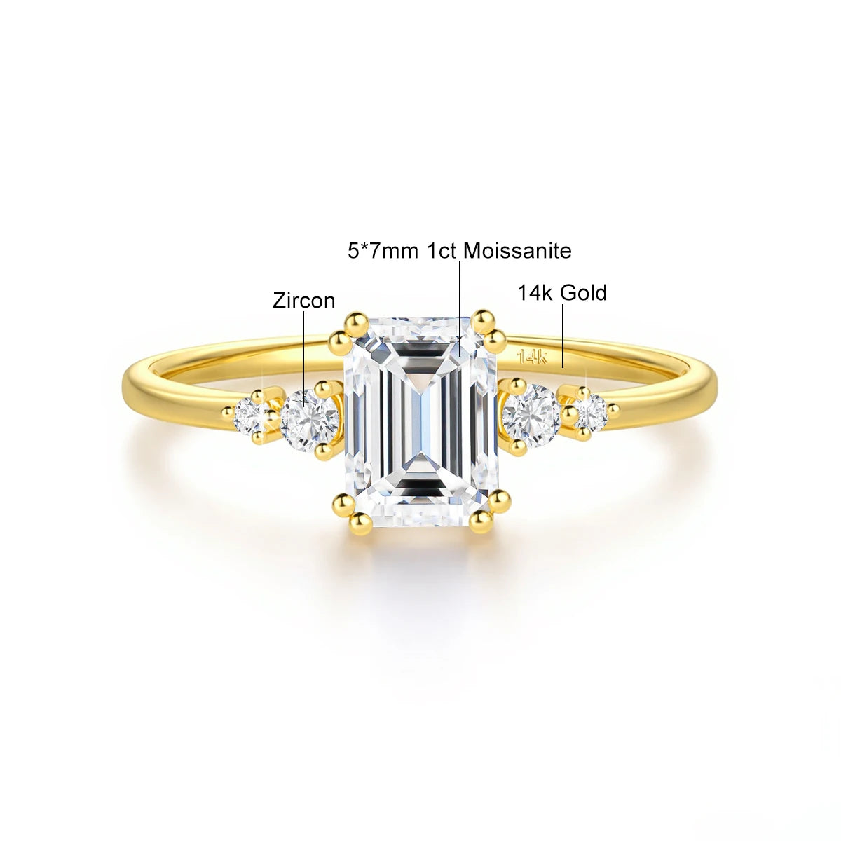 Garb Esmeralda di Luce – Aliança Feminina de Moissanita em Ouro 14K com Lapidação Esmeralda