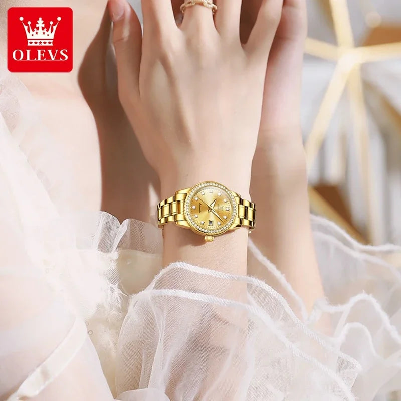 Garb Luna Aurea – Relógio Feminino Automático em Aço Inoxidável com Safira e Calendário Luminoso.