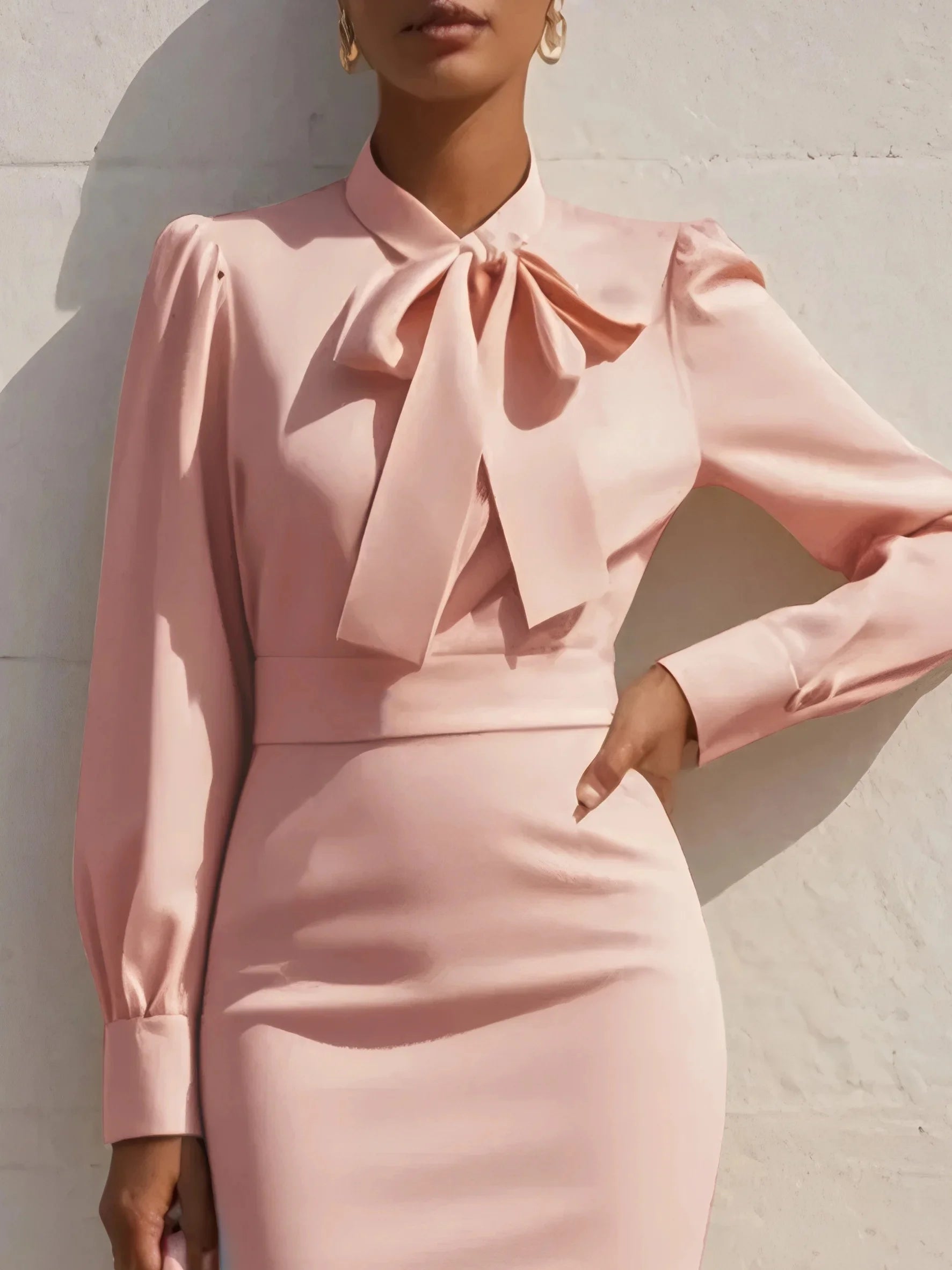 Garb Violetta – Vestido Midi Feminino Liso com Decote em V e Cintura Alta