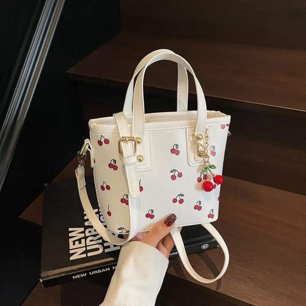 Bolsa de Ombro Feminina em Couro PU com Estampa de Frutas.