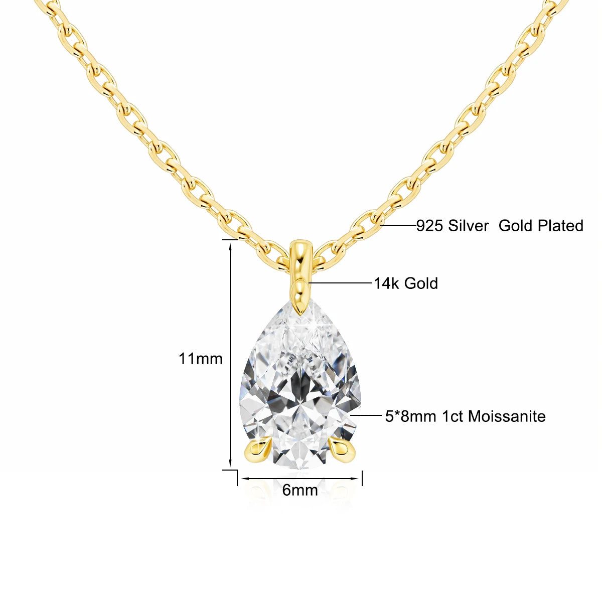 Colar Feminino com Pingente de Moissanite em Ouro 14K.