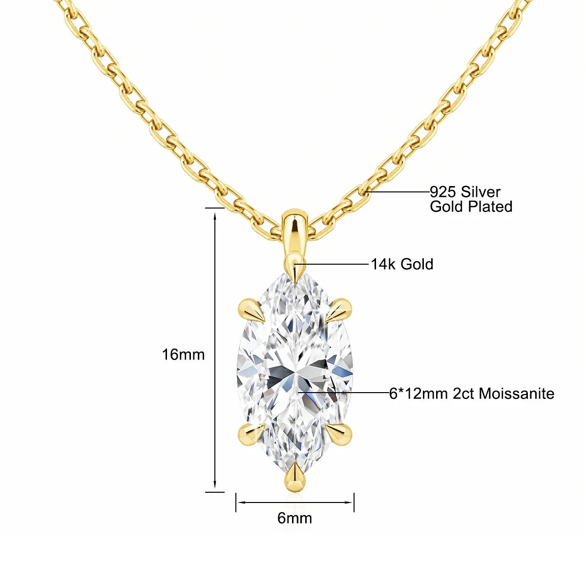 Colar Feminino com Pingente de Moissanite em Ouro 14K.