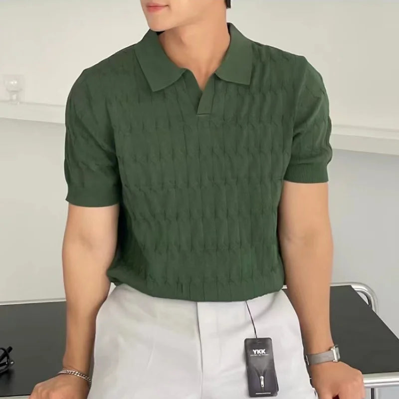 Polo Masculina Coreana Leve e Respirável em Poliéster Premium.