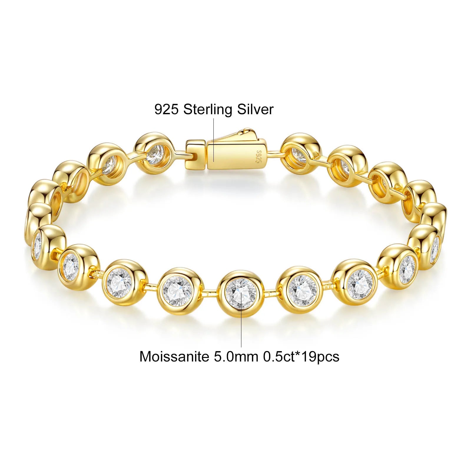 Pulseira de Moissanite D VVS1 Banhada a Ouro em Prata Esterlina S925