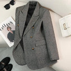 Blazer Feminino em Algodão e Lã com Abotoamento Duplo e Gola Entalhada