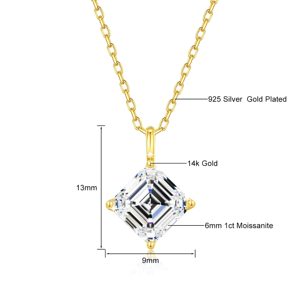 Colar Feminino com Pingente de Moissanite Asscher em Ouro 14K