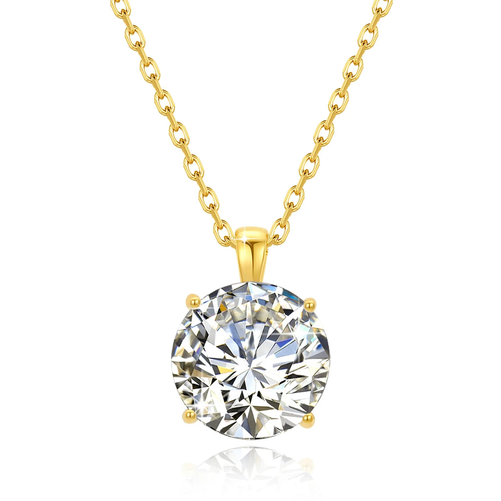 Colar Feminino com Pingente de Moissanite Redondo em Ouro 14K.