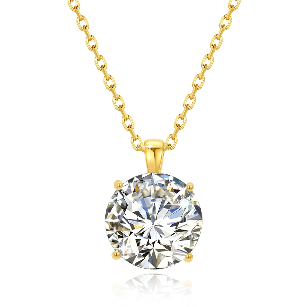 Colar Feminino com Pingente de Moissanite Redondo em Ouro 14K.