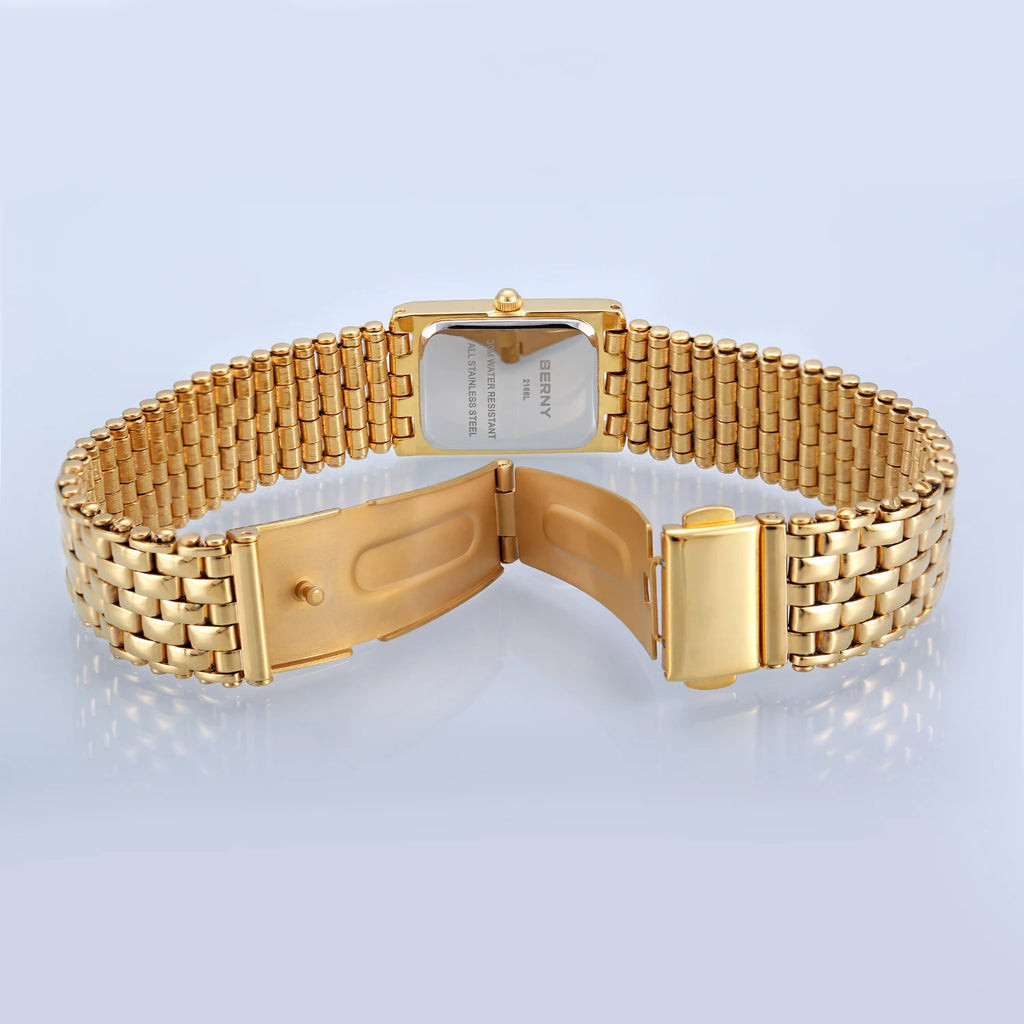 Relógio Feminino Quartzo Retangular Dourado Luxo Casual