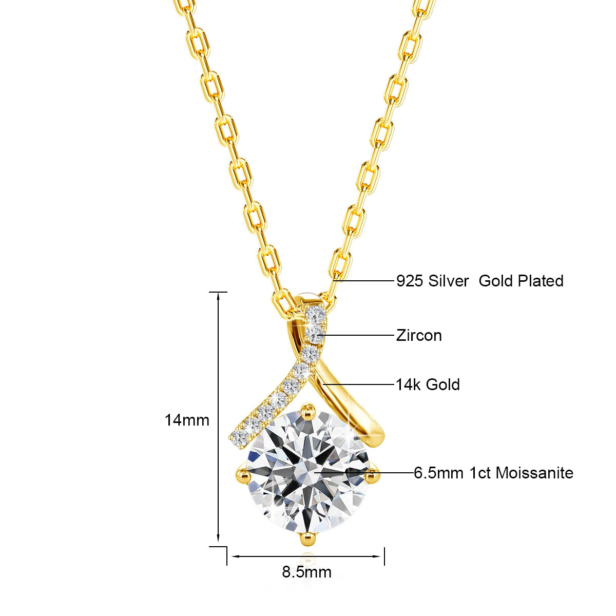 Pingente Feminino em Ouro 14K com Moissanita Lapidada de 1ct