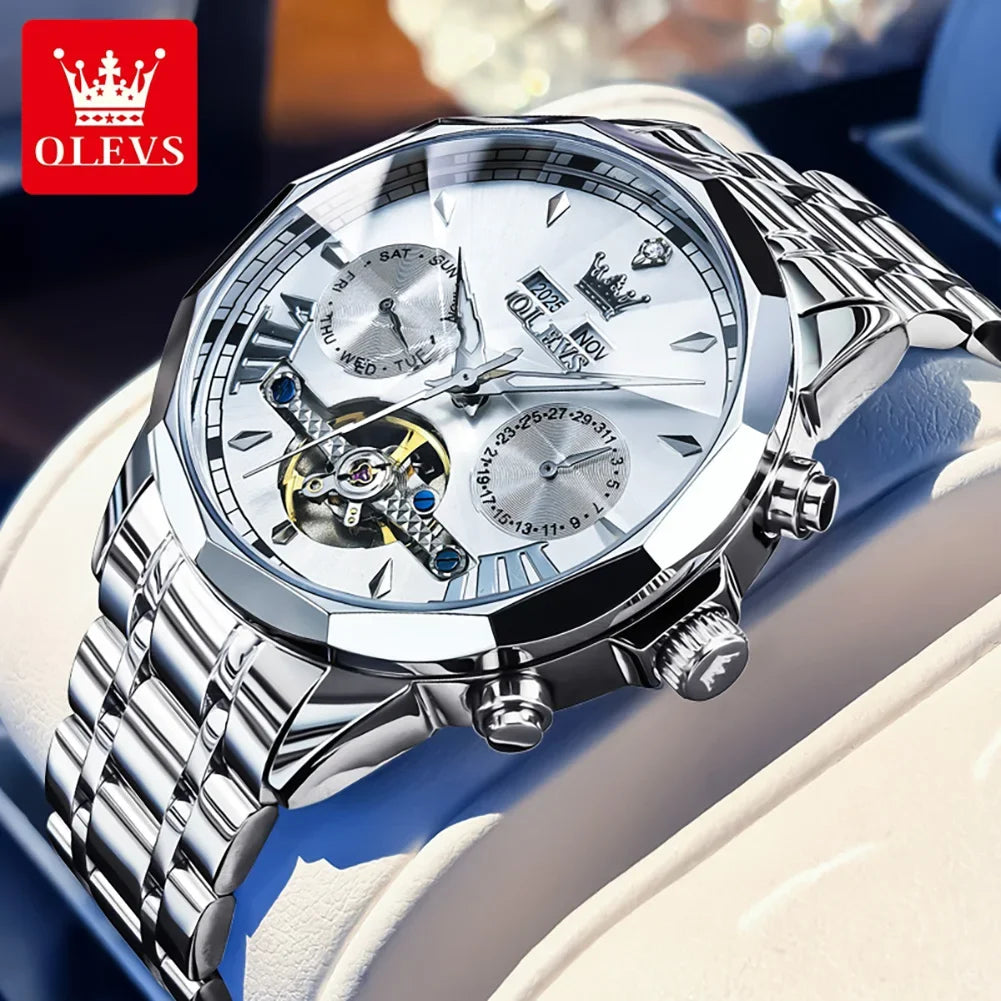 Garb Meccanico Luminar – Relógio Masculino Automático Esqueleto em Aço Inoxidável com Mostrador Prismático e Detalhes Luminosos.