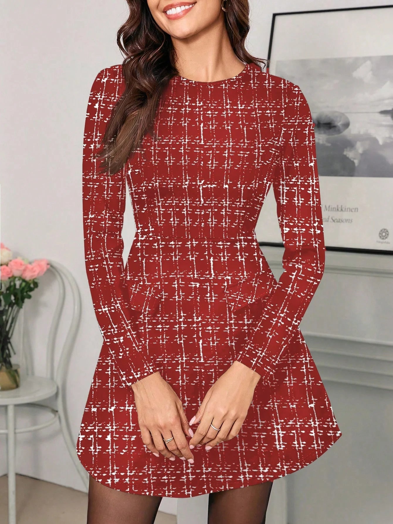 Vestido Feminino Mini Manga Longa Estilo Chanel