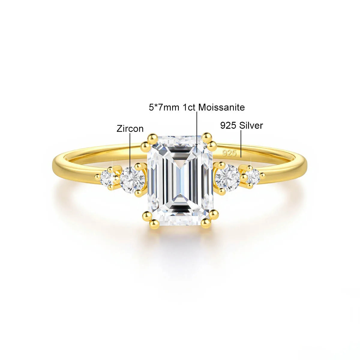 Garb Esmeralda di Luce – Aliança Feminina de Moissanita em Ouro 14K com Lapidação Esmeralda