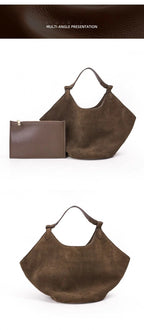 Bolsa Feminina em Camurça e Couro com Acabamento Sofisticado.