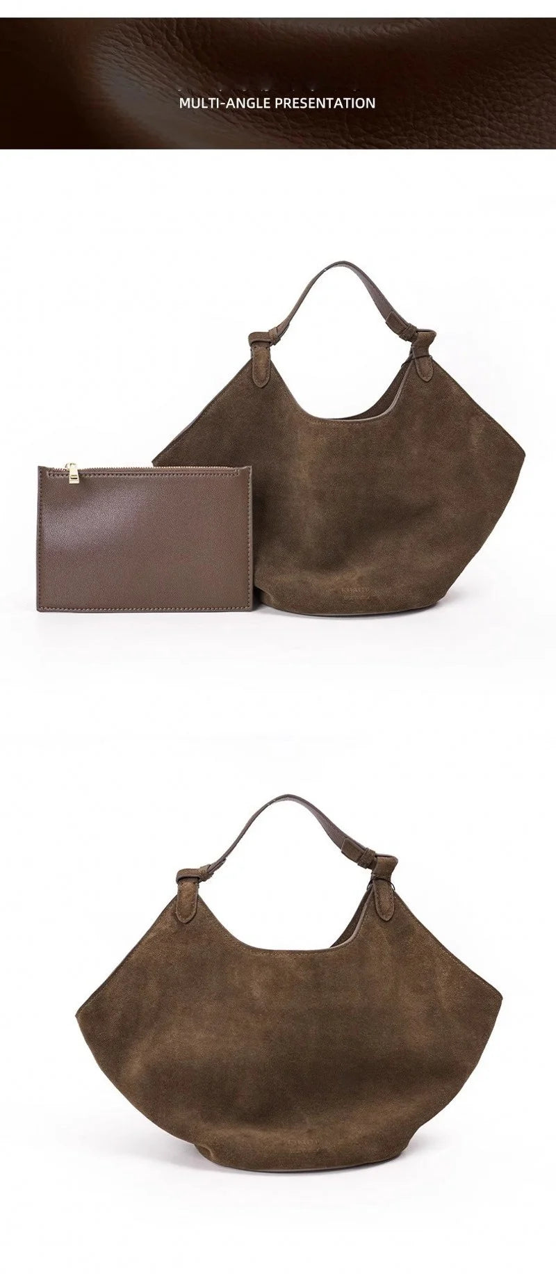 Bolsa Feminina em Camurça e Couro com Acabamento Sofisticado.