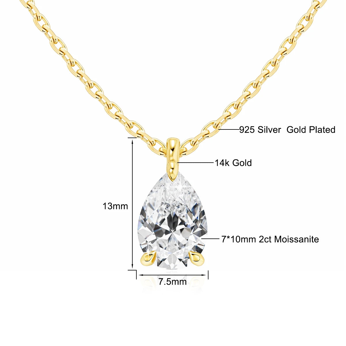 Colar Feminino com Pingente de Moissanite em Ouro 14K.
