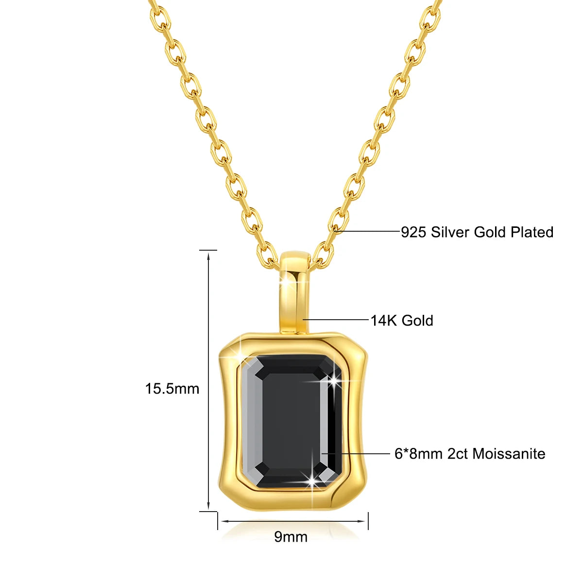 Garb Notturna di Smeraldo – Colar de Moissanite Negra em Ouro 14K com Lapidação Esmeralda.