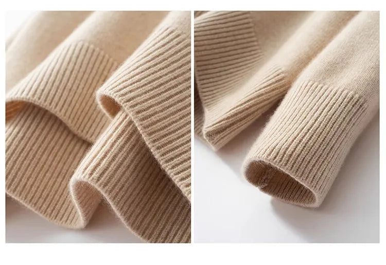 Suéter Feminino de Cashmere com Gola Alta e Corte Solto.