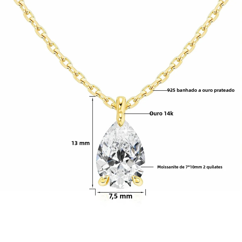 Colar Feminino com Pingente de Moissanite em Ouro 14K.
