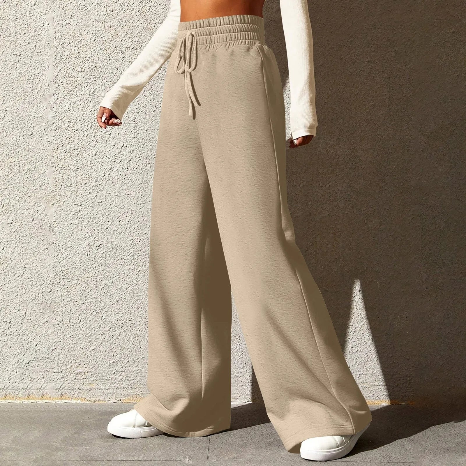 Calça Jogger Feminina de Perna Larga em Malha Premium