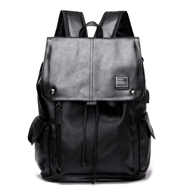 Mochila Masculina Softback em Couro PU Estilo Preppy.